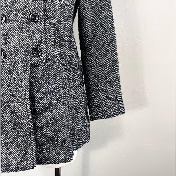 Guess Herringbone Wool Blend Pea Coat Black and White Size Large - Picture 3 of 9